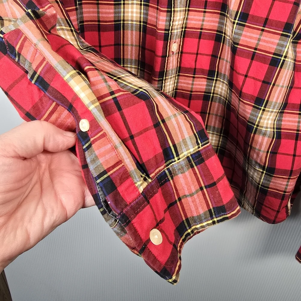 J. Crew Men's Classic Red Tartan Plaid Button Front Shirt Size L Preppy